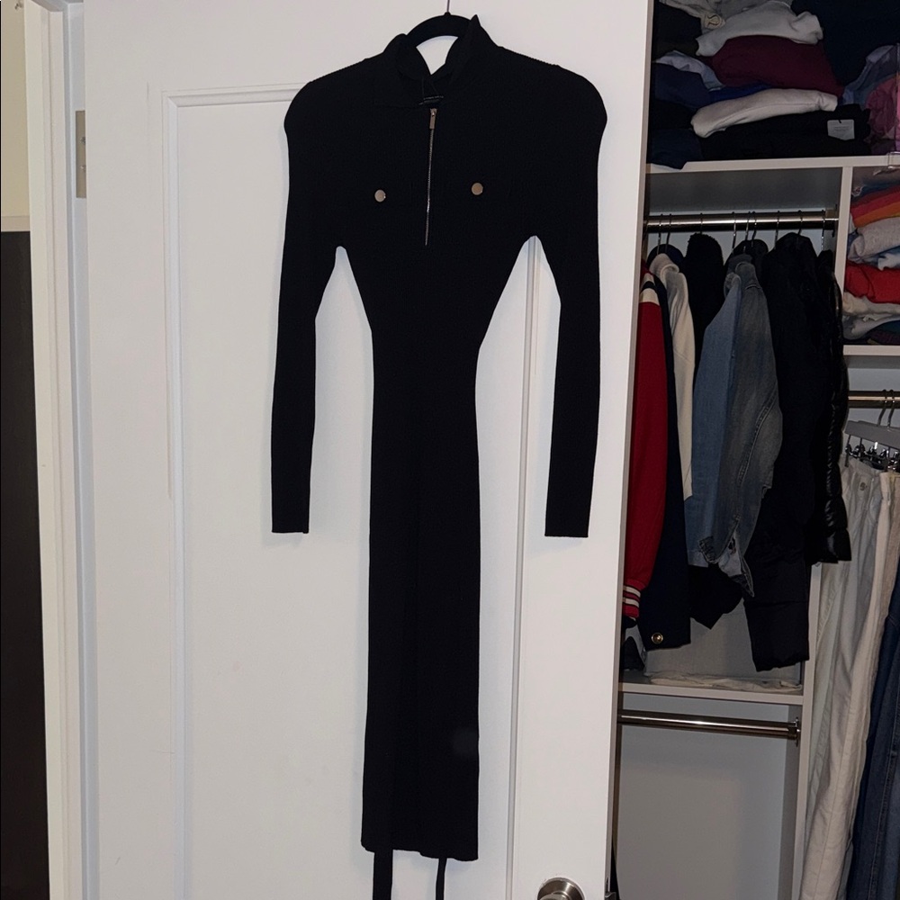 Karen millen Black Long Sleeve ribbed Dress